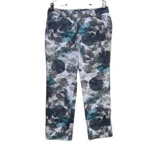 Larry Levine Cotton‎ Camo Floral Low Rise Tapered Crop Pants Tan Green Sz 8